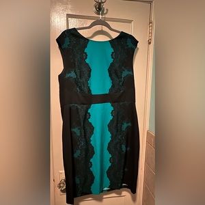 Green and black illusion lace dress